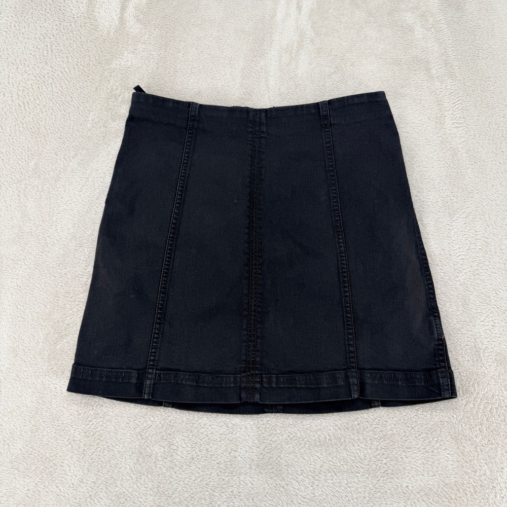 Free People Womens Denim Mini Skirt Size 12 Black Preowned Zip Back Seamed